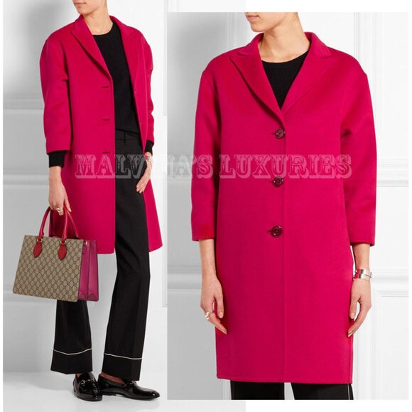 GUCCI COAT OVERSIZED MAGENTA WOOL ANGORA BLEND LONG JACKET IT sz 42 / US 6 - Picture 1 of 12